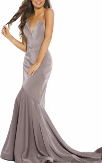 Jovani Strapless Mermaid Gown In Taupe In Grey