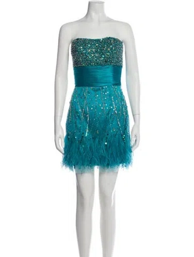 Pre-owned Jovani Strapless Mini Dress In Blue