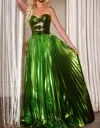 Jovani Strapless Pleated Metallic Ballgown In Green