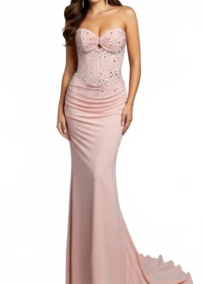 Jovani Strapless Rhinestone Embellished Fitted Gown In Pink