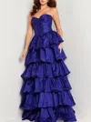 Jovani Strapless Ruffle Skirt Gown In Royal Blue In Blue