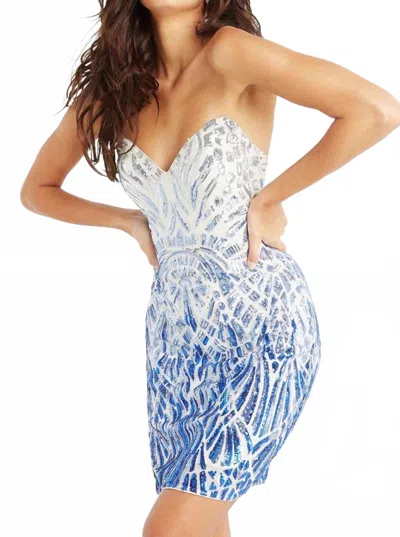 Jovani Strapless Sequin Cocktail Dress In Silver/royal In Blue