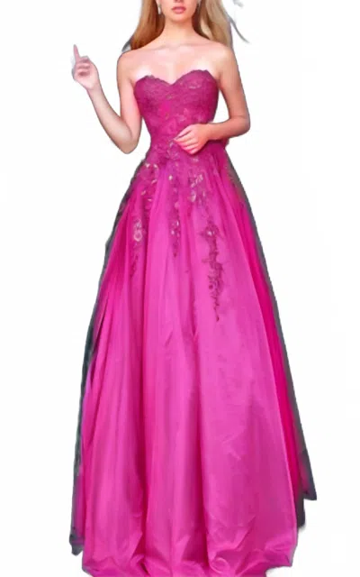 Jovani Strapless Sequin Lace A-line Gown In Hot Pink