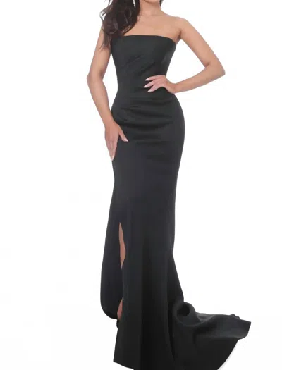 Jovani Strapless Straight Neckline Slit Mermaid Gown In Black