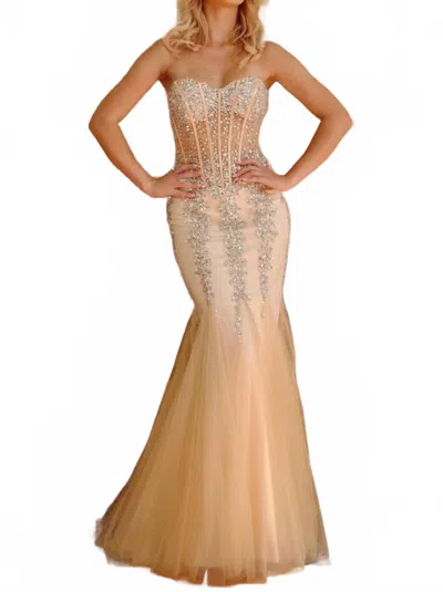 Jovani Strapless Sweetheart Bustier Gown In Nude In Neutral