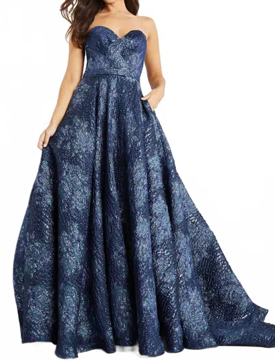 Jovani Strapless Sweetheart Neck Ballgown In Navy In Blue