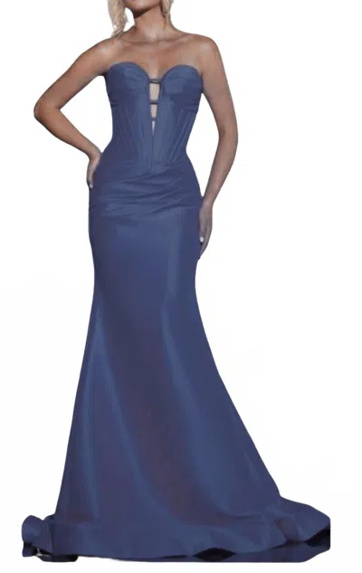 Jovani Strapless Sweetheart Neckline Gown In Indigo (color Slightly Different Than Photo) In Blue