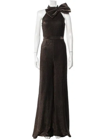 Pre-owned Jovani Striped Halterneck Jumpsuit In Black/gold