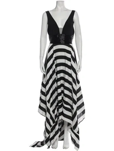 Pre-owned Jovani Striped Long Dress In Black
