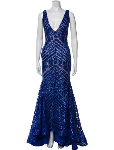 Pre-owned Jovani Striped Long Dress In Blue