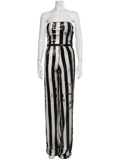 Pre-owned Jovani Striped Strapless Jumpsuit In Black