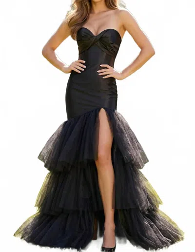 Jovani Sweetheart Ruffled Tulle Hem Gown In Black