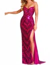 Jovani Sweetheart Sequin Gown With High Slit In Fuchsia