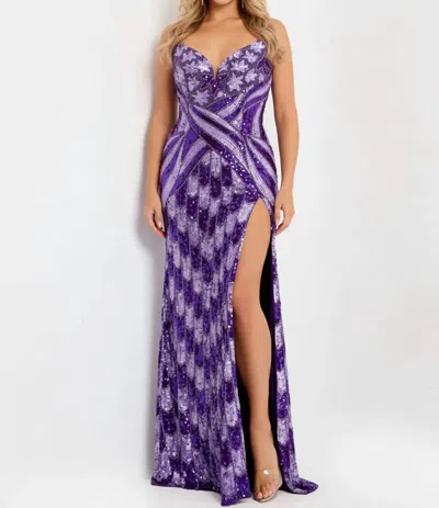 Jovani Sweetheart Sequin Gown With High Slit In Purple
