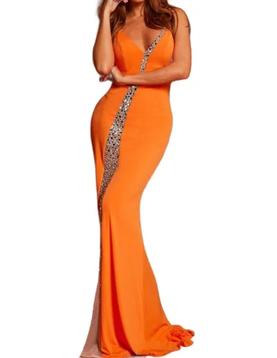 Jovani Trail Beaded Prom Dress In Orange