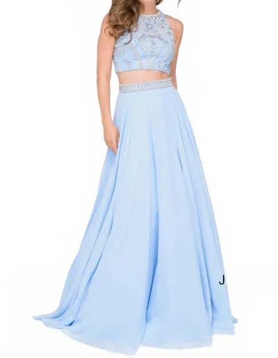 Jovani Two-piece Chiffon Embellished Prom Dress In Blue In Animal Print