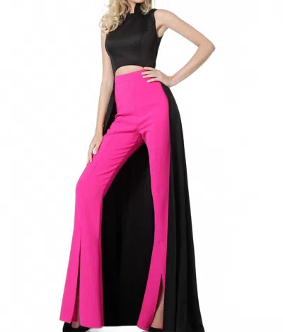 Jovani Two Piece Suit In Black/fuschia In Multi