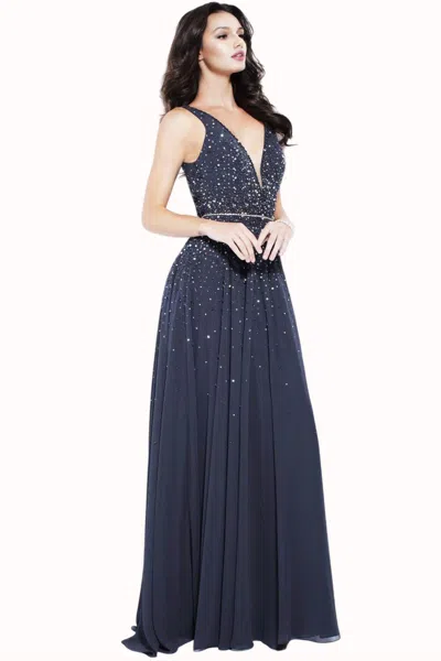 Jovani V Neck Chiffon Prom Dress In Charcoal In Black