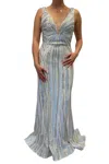 Jovani V Neck Multi Color Sequin Gown In White/multi In Multi
