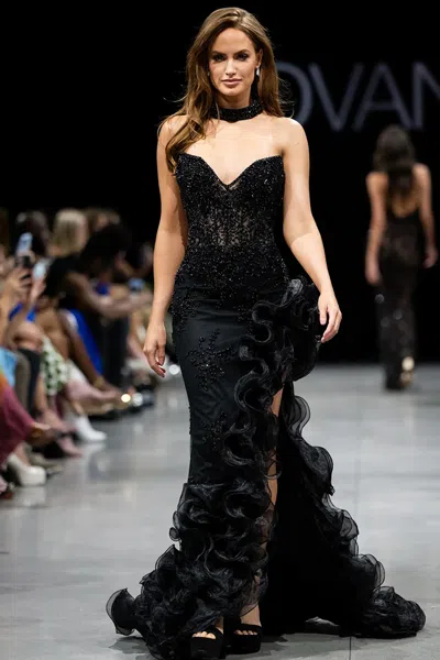Jovani V-neck Ruffled Gown In Multi
