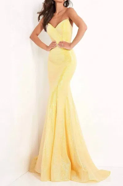 Jovani V-neck Sequin Mermaid Prom Dress In Yellow
