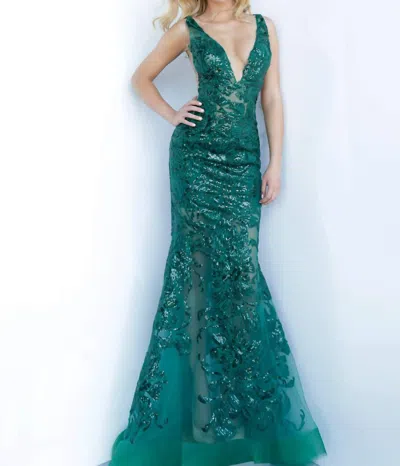 Jovani V-neck Sexy Prom Dress In Forest