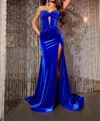 Jovani Velvet Sweetheart High Slit Long Mermaid Gown In Royal Blue