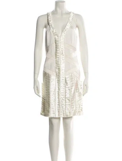 Pre-owned Jovani V-neck Knee-length Dress In Neutral