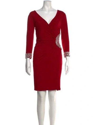 Pre-owned Jovani V-neck Knee-length Dress In Red