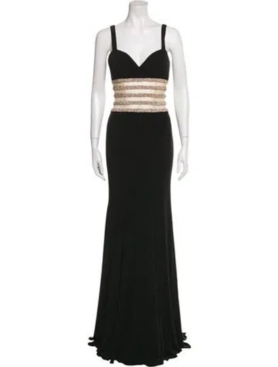 Pre-owned Jovani V-neck Long Dress In Black