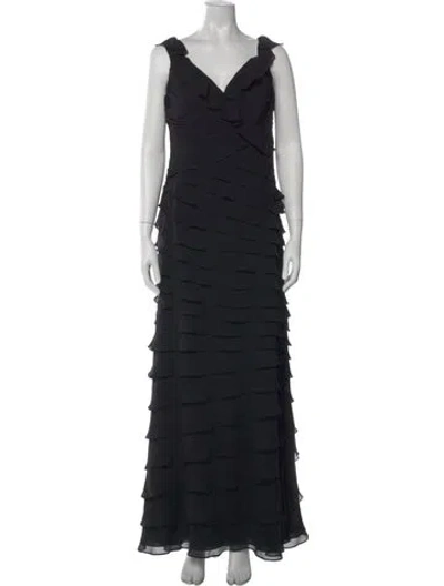 Pre-owned Jovani V-neck Long Dress In Black