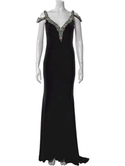 Pre-owned Jovani V-neck Long Dress In Black