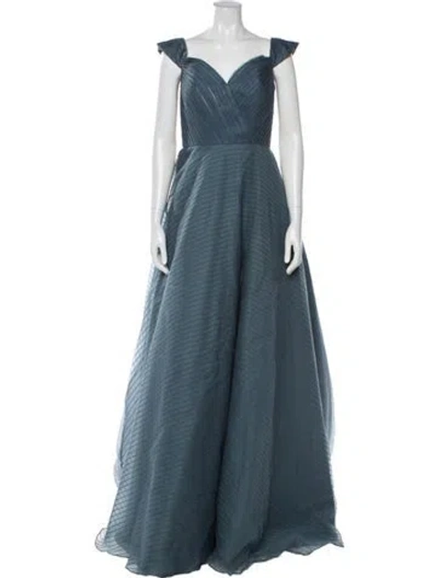 Pre-owned Jovani V-neck Long Dress In Blue