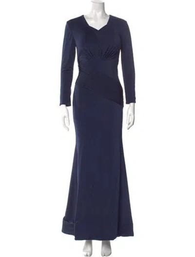 Pre-owned Jovani V-neck Long Dress In Blue