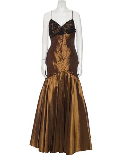 Pre-owned Jovani V-neck Long Dress In Brown