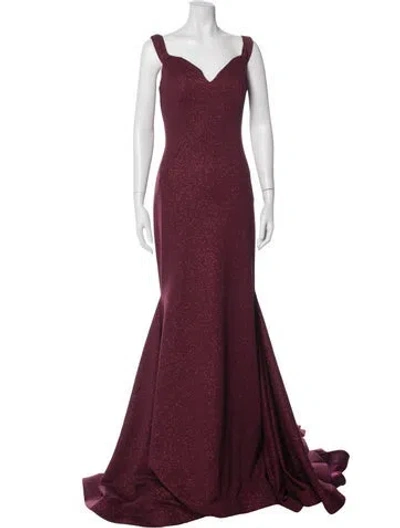 Pre-owned Jovani V-neck Long Dress In Burgundy