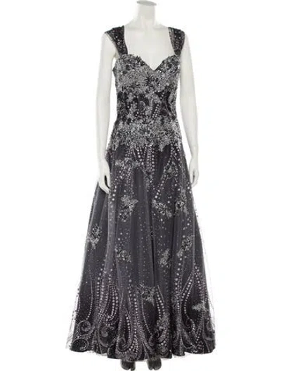 Pre-owned Jovani V-neck Long Dress In Gray