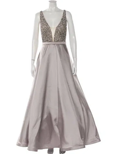 Pre-owned Jovani V-neck Long Dress In Gray