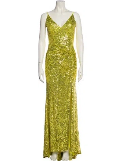 Pre-owned Jovani V-neck Long Dress In Green