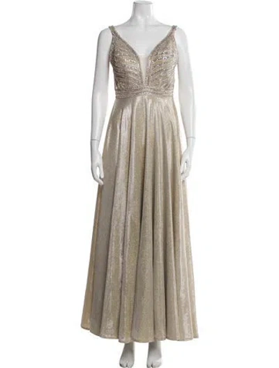 Pre-owned Jovani V-neck Long Dress In Neutral