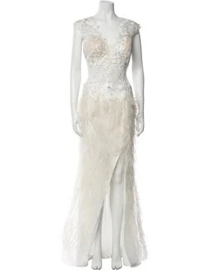 Pre-owned Jovani V-neck Long Dress In Neutral