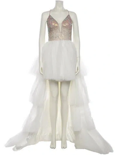 Pre-owned Jovani V-neck Long Dress In Neutral
