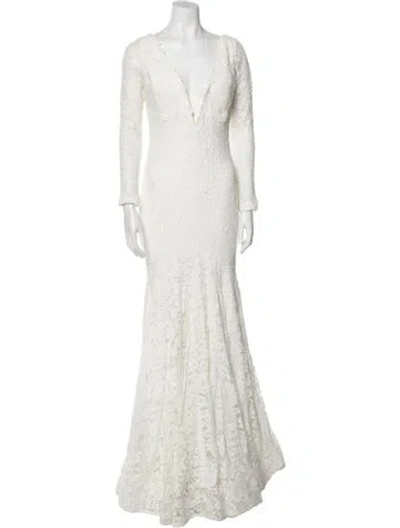 Pre-owned Jovani V-neck Long Dress In Neutral