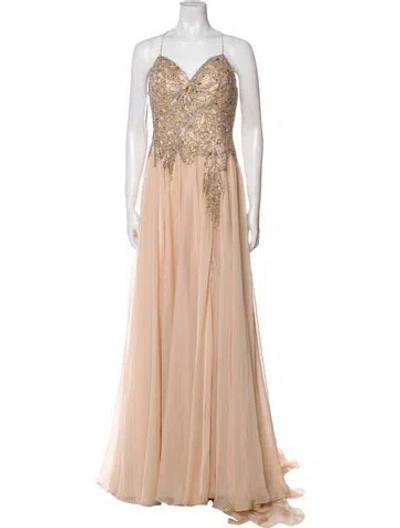 Pre-owned Jovani V-neck Long Dress In Pink