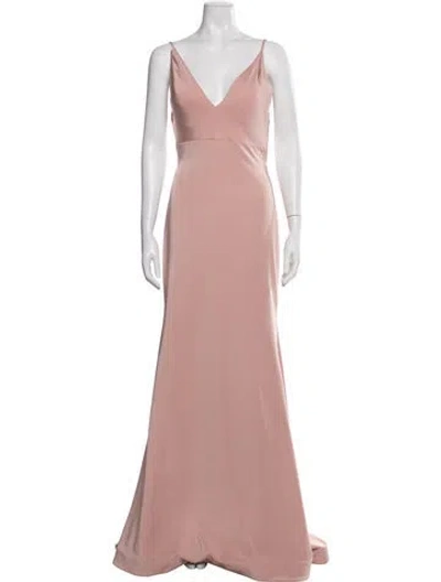 Pre-owned Jovani V-neck Long Dress In Pink