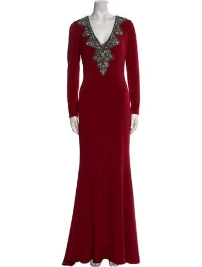 Pre-owned Jovani V-neck Long Dress In Red