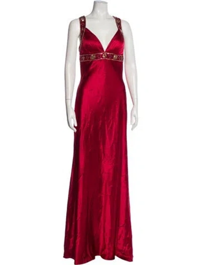 Pre-owned Jovani V-neck Long Dress In Red