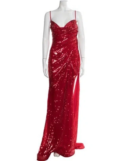 Pre-owned Jovani V-neck Long Dress In Red