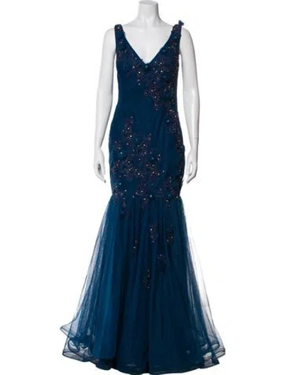 Pre-owned Jovani V-neck Long Dress W/ Tags In Blue