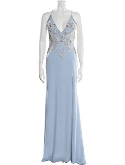 Pre-owned Jovani V-neck Long Dress W/ Tags In Blue